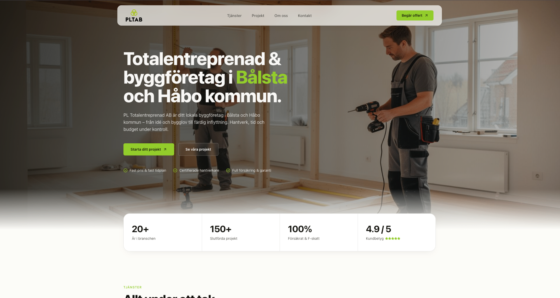 PL Totalentreprenad AB — Lokal varumärkessajt för totalentreprenad och byggföretag i Bålsta & Håbo kommun